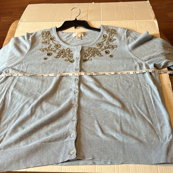 Christopher& Banks-2X-blue-button up, 3/4 sleeve, embellished, cardigan sweater. - Picture 11 of 12